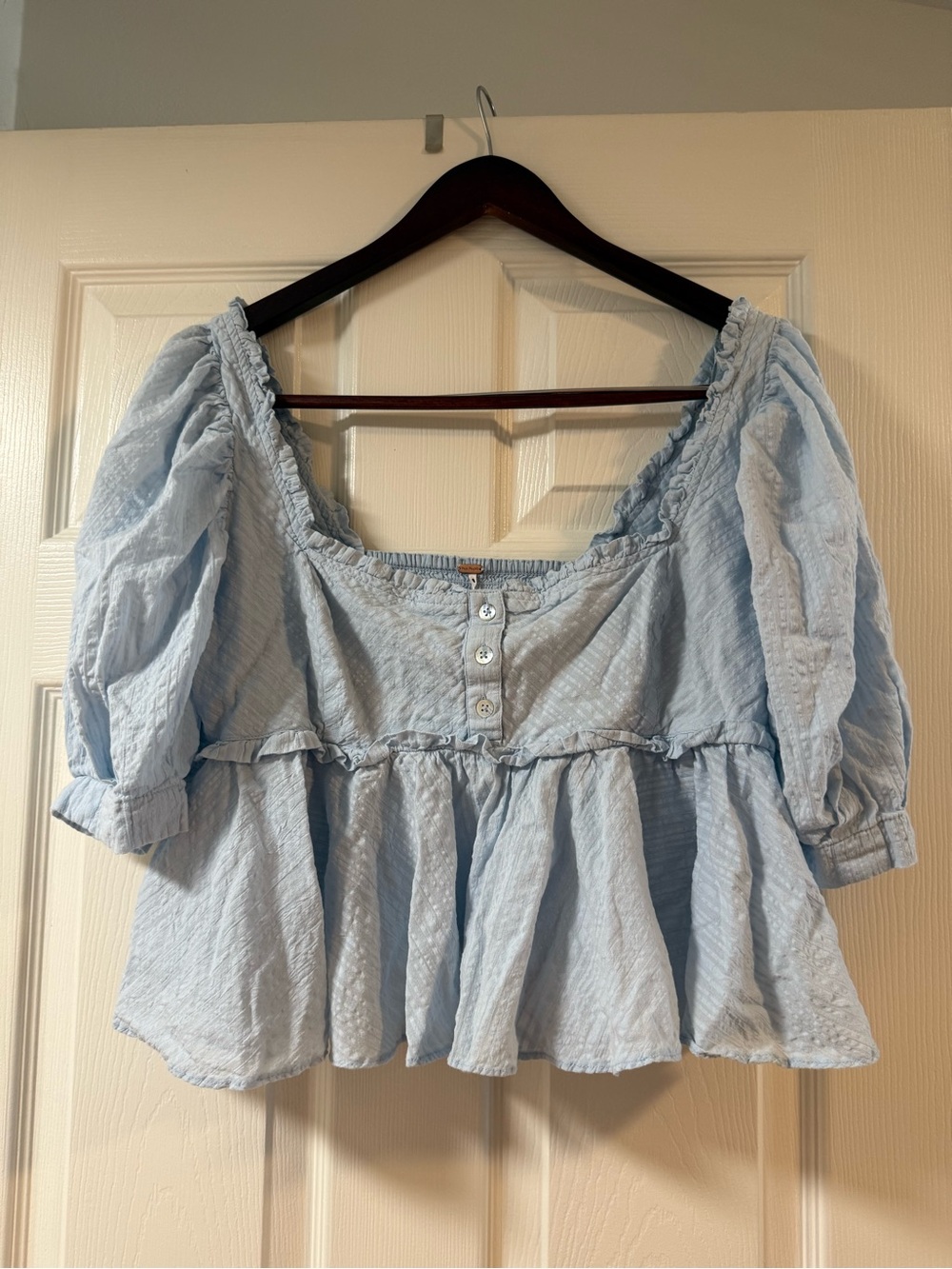 Free People Light Blue Ruffled Square-Neck Crop Top